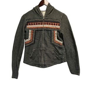 LUCKY LOTUS Hoodie MEDIUM-Grey Floral Boho Jacket Southwestern Aztec‎